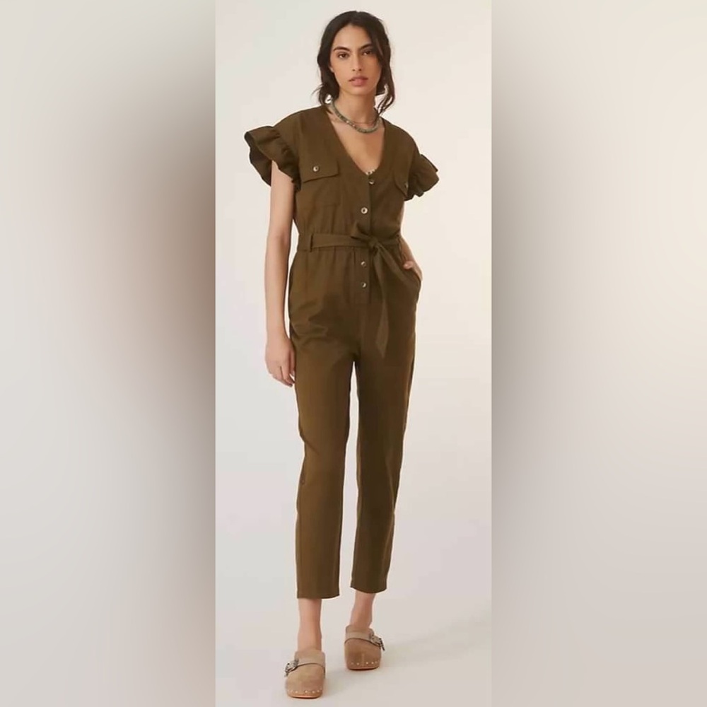 Anthropologie Tapered Ruffle Jumpsuit